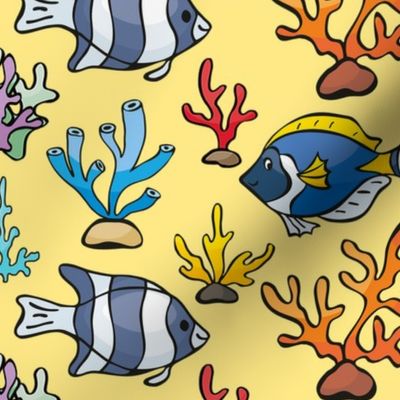 Tropical Cartoon Fish On Yellow