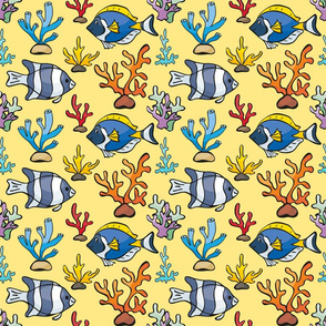 Tropical Cartoon Fish On Yellow