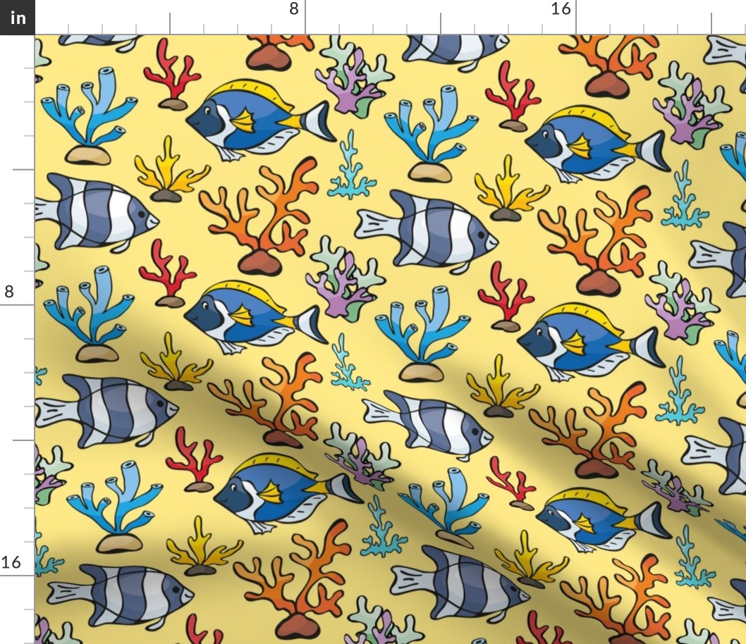 Tropical Cartoon Fish On Yellow