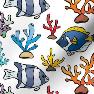 Tropical Cartoon Fish On White