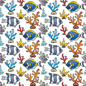 Tropical Cartoon Fish On White