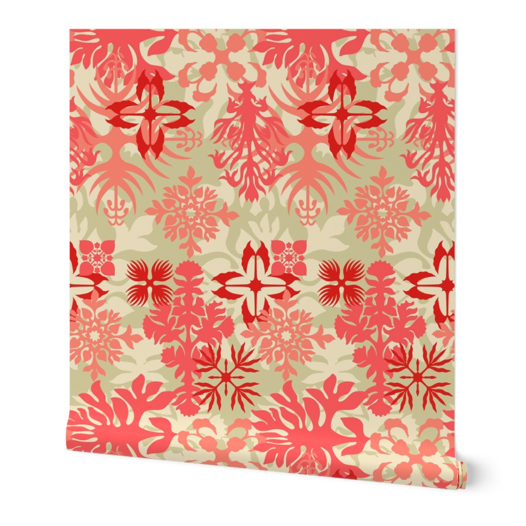 Hawaiian Abstract Quilt Floral - Living Coral
