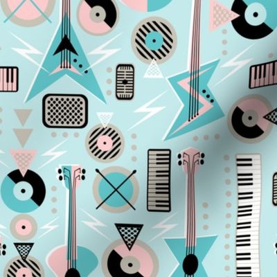 Retro Musical Mayhem on Light Blue