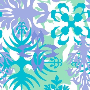Hawaiian Abstract Quilt Floral - Mint and Peri