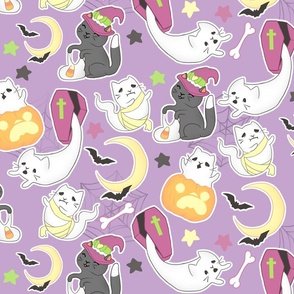 Large Scale Halloween Cats on Purple