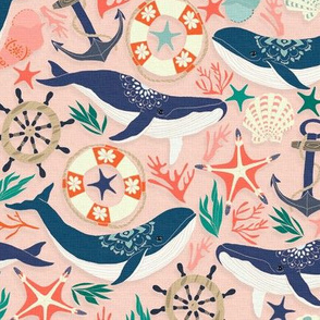 Whale Song on Coral Blush - Large Scale