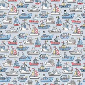 Boats Ships Nautical Maritime Doodle on Light Blue Smaller 1,2  inch