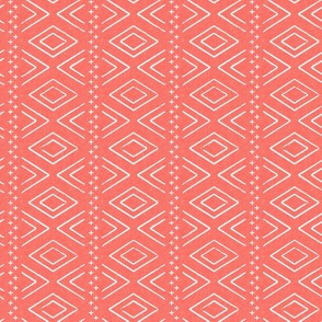 (small scale) Safari Wholecloth Diamonds on Coral  - farmhouse diamonds - mud cloth fabric (90) C19BS