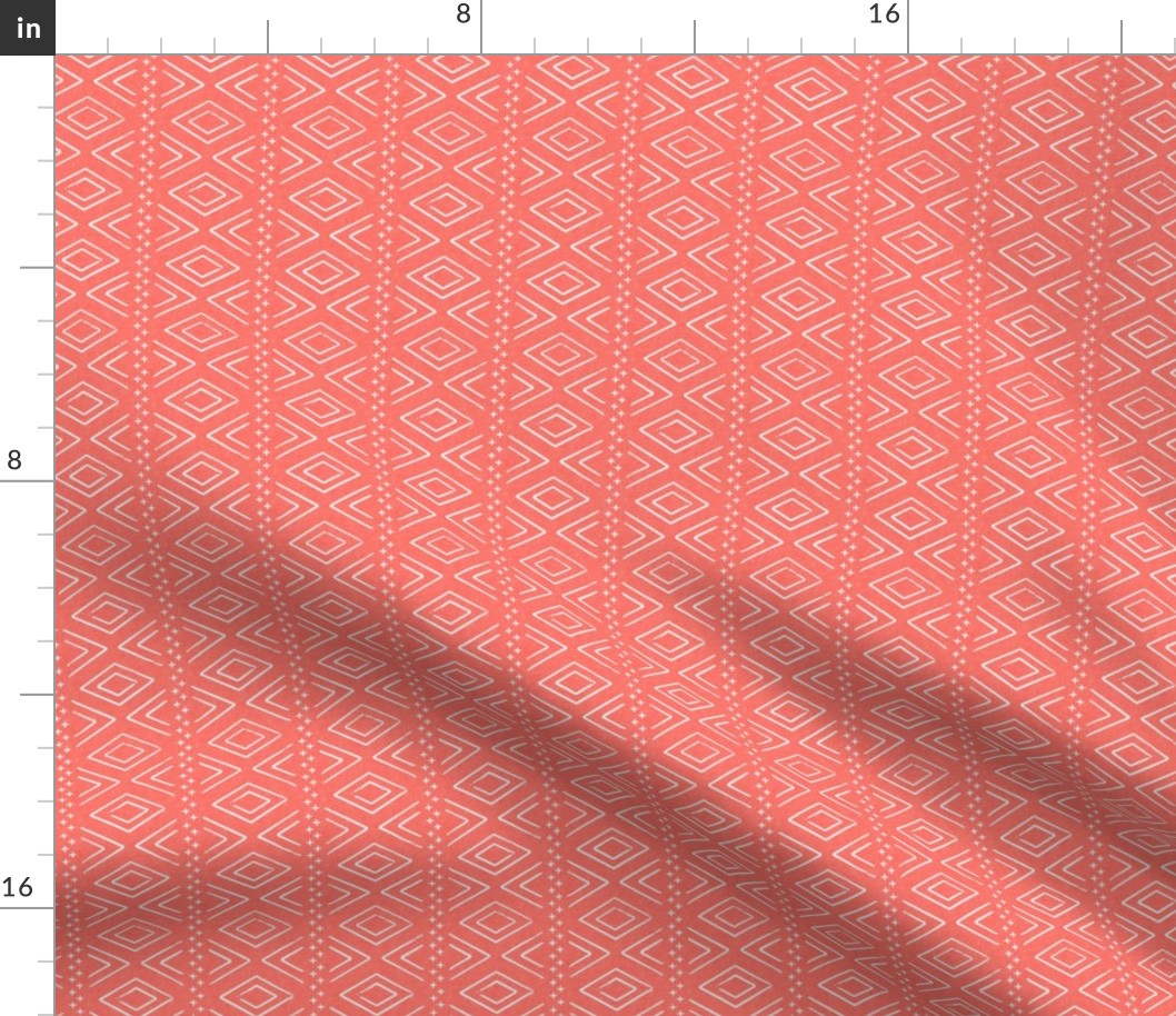 (small scale) Safari Wholecloth Diamonds on Coral  - farmhouse diamonds - mud cloth fabric (90) C19BS