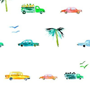 Havana traffic, bigger scale || watercolor cars pattern for baby boys
