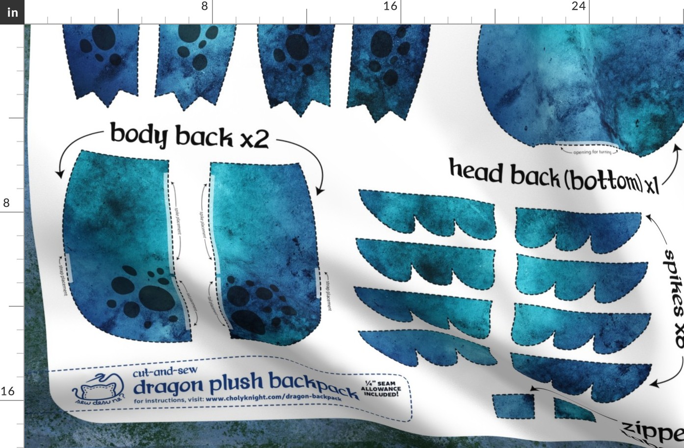 Cut & Sew Plush Dragon Backpack Blue