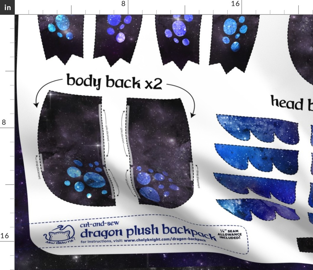 Cut & Sew Plush Dragon Backpack Black Galaxy