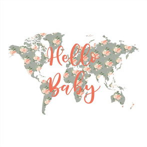 18x18" hello baby olive floral world map loveys 