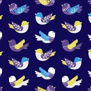 Floral Woodland Purple Birds 