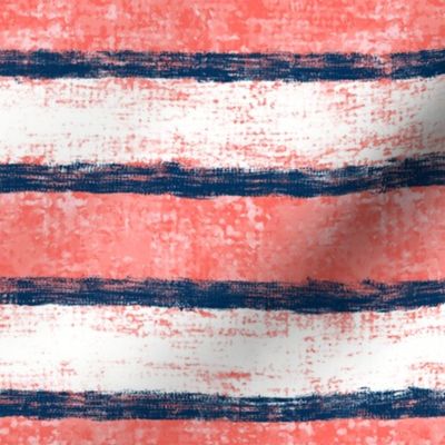 Navy-Coral Nautical Stripes 12"