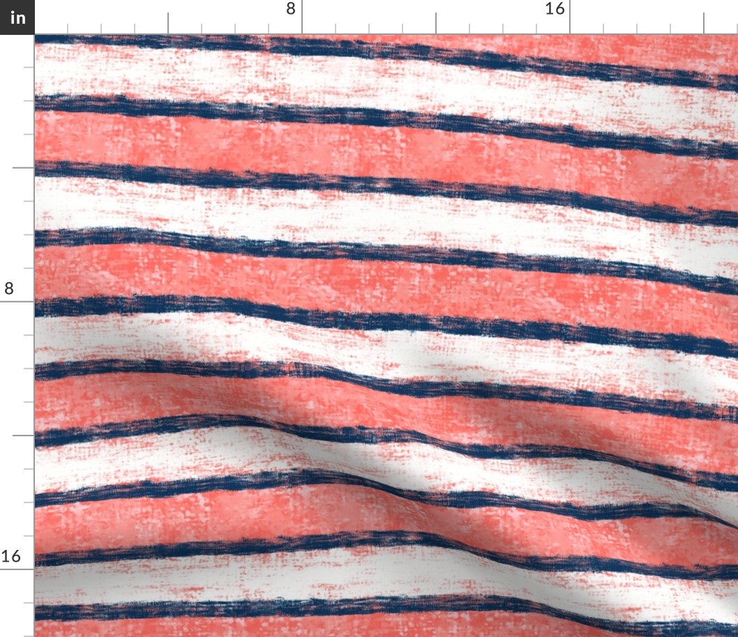 Navy-Coral Nautical Stripes 12"