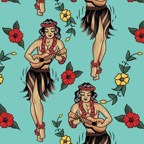 Sailor Jerry Style Traditional Tattoo Hula Girls