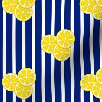 lemon slices on navy stripes