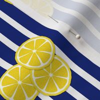 lemon slices on navy stripes
