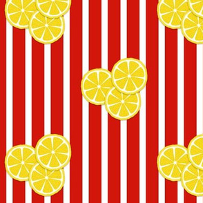 lemon slices on red stripes