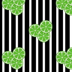 lime slices on black and white stripes