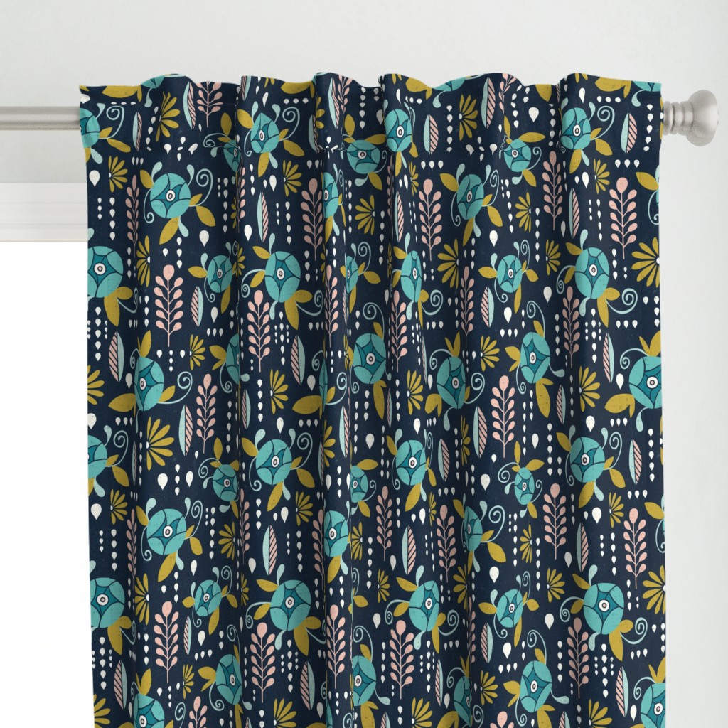 April Showers - Navy Blue Floral Large Scale