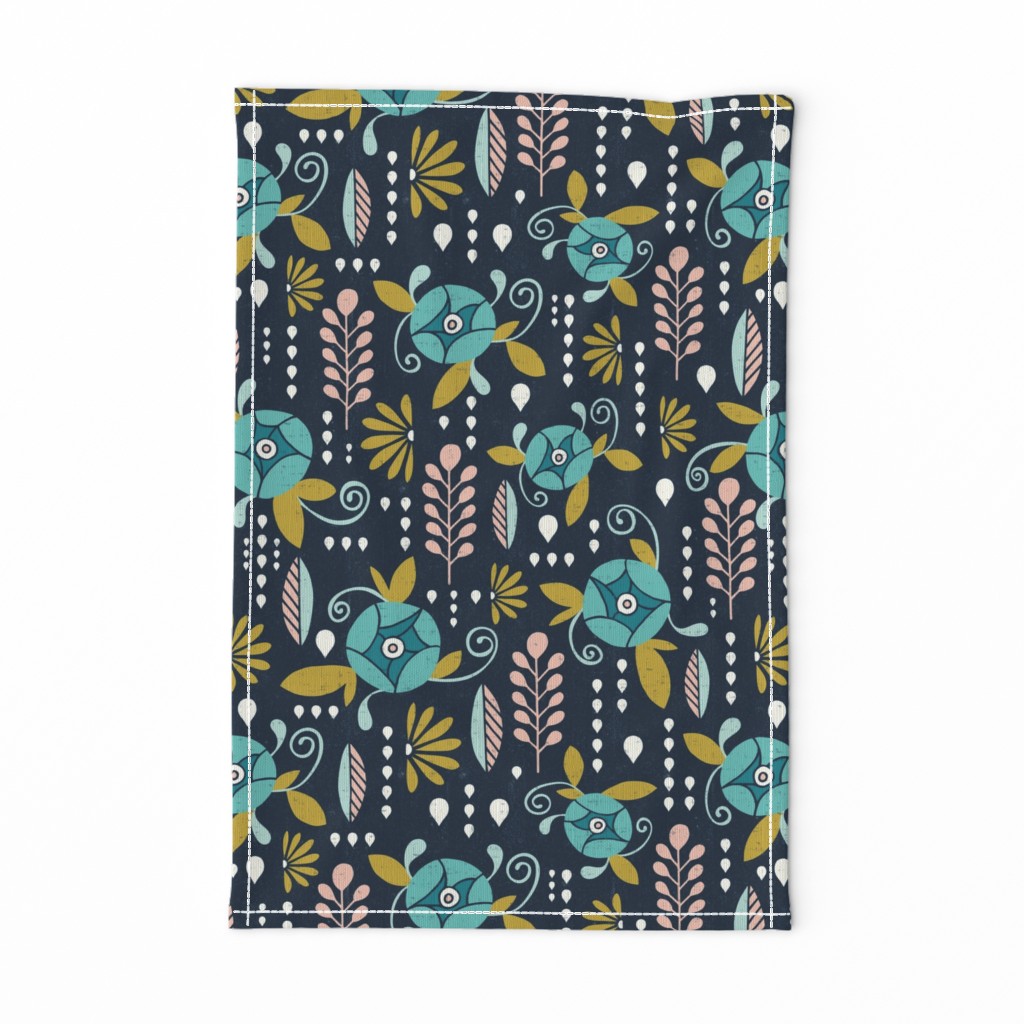 April Showers - Navy Blue Floral Large Scale