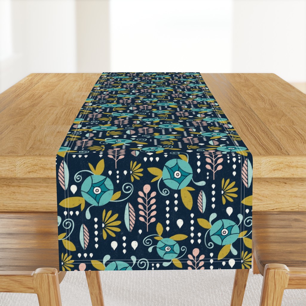 April Showers - Navy Blue Floral Large Scale