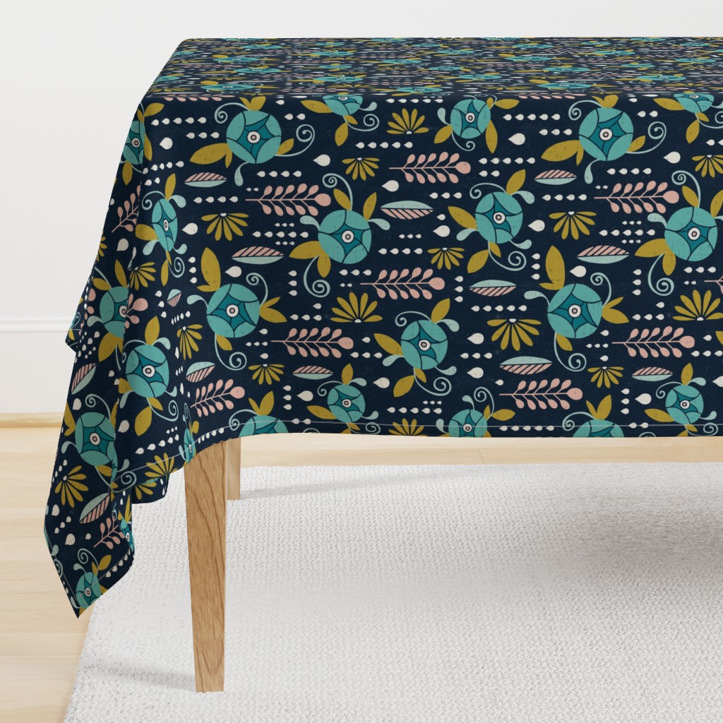 April Showers - Navy Blue Floral Large Scale