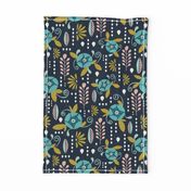 April Showers - Navy Blue Floral Large Scale