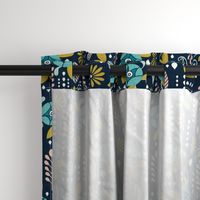 April Showers - Navy Blue Floral Large Scale