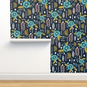 April Showers - Navy Blue Floral Large Scale