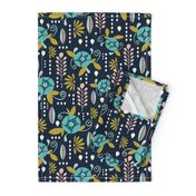 April Showers - Navy Blue Floral Large Scale