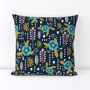 April Showers - Navy Blue Floral Large Scale