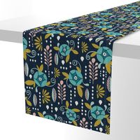 April Showers - Navy Blue Floral Large Scale