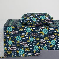 April Showers - Navy Blue Floral Large Scale