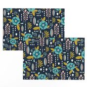 April Showers - Navy Blue Floral Large Scale