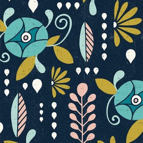 April Showers - Navy Blue Floral Large Scale