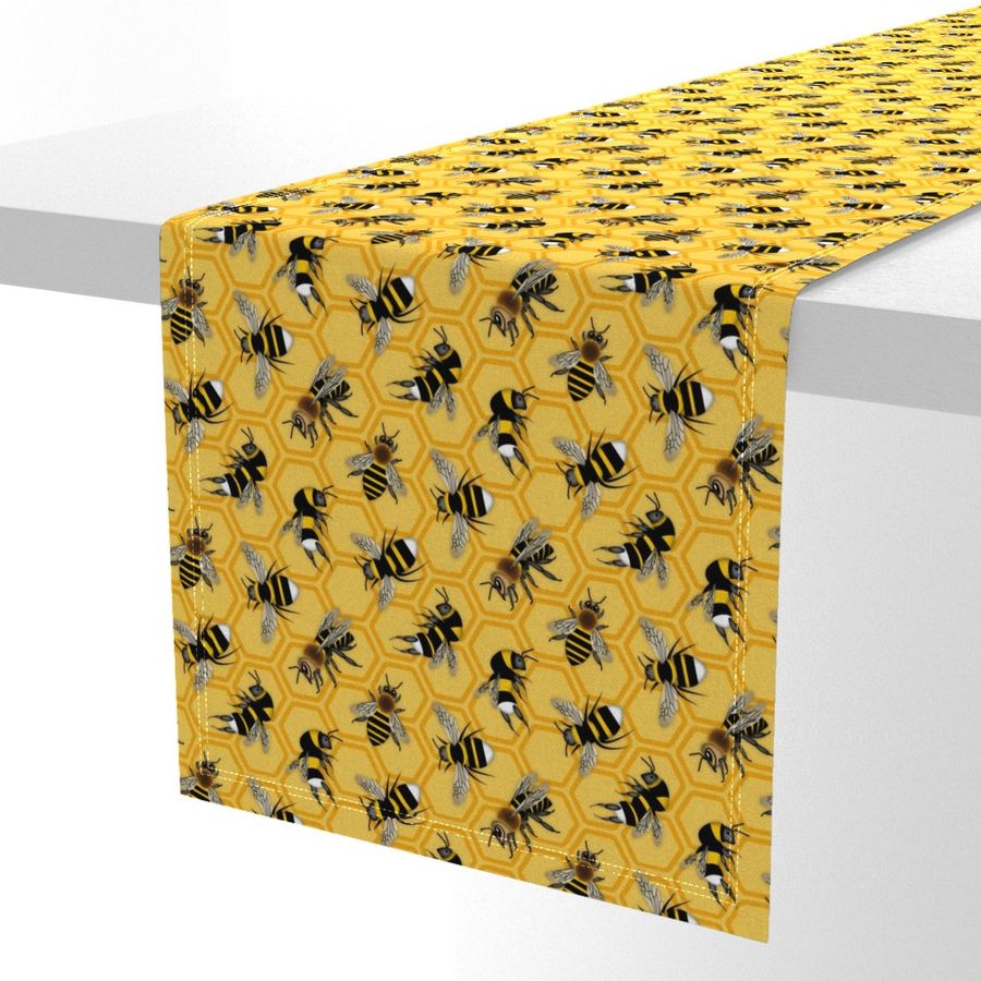 Busy Bees / Textured Yellow Gold Honeycomb Background / Medium Small Scale