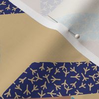 Chicken Feet Ribbon Star in Trendy 1940s Colors Blue and Beige