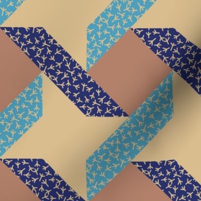Chicken Feet Ribbon Star in Trendy 1940s Colors Blue and Beige