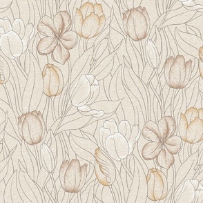 Tulip Garden Linen Canvas Natural White Taupe