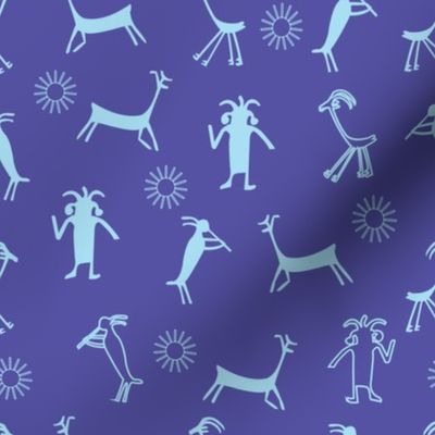 petroglyph4, purple background, light blue elements