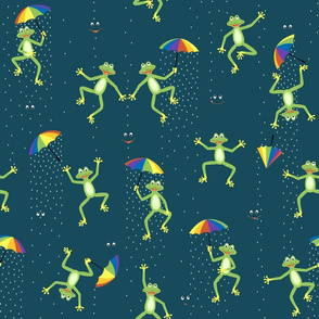 Frogs having April umbrella showers 