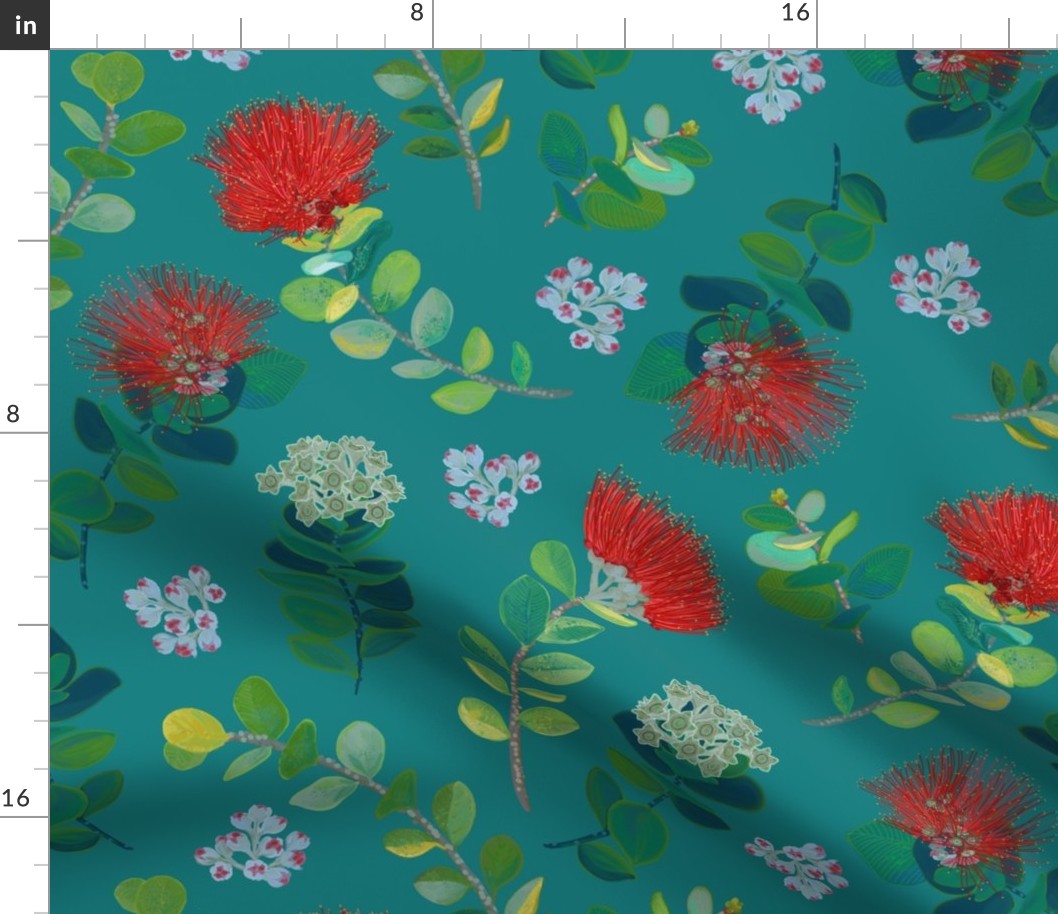 OHIA LEHUA Green Fabric | Spoonflower