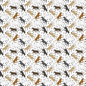 Tiny Trotting Staffordshire Bull Terriers and paw prints - white