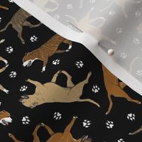 Tiny Trotting red Staffordshire Bull Terriers and paw prints - black