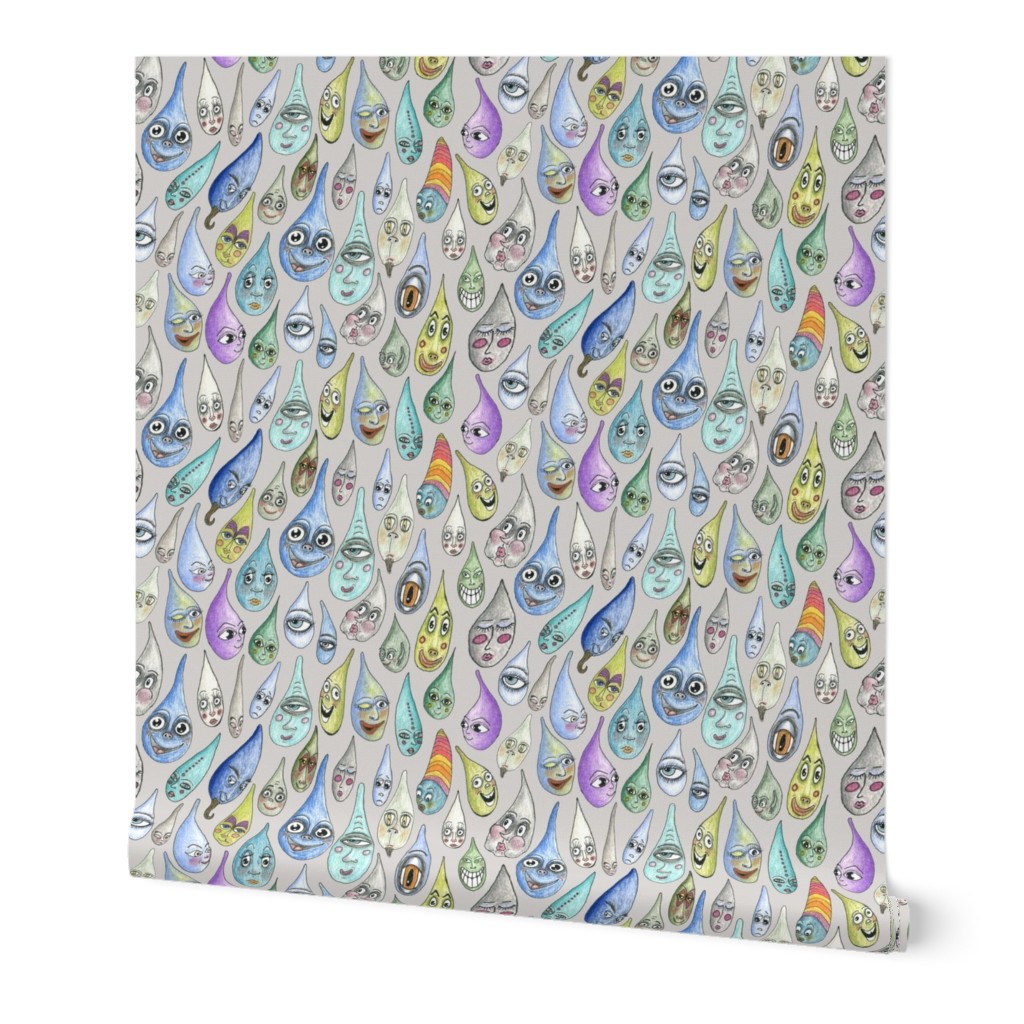 raindrops with personality, large scale, cool light gray grey