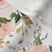 Vintage Magnolia Florals // White - Magnolia Watercolor Floral, Blush, Pink, Nursery Fabric, Baby Girl 