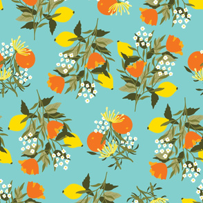 Orange and Lemon Tropical Floral Print